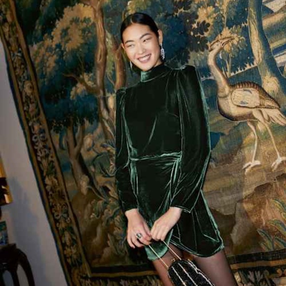 Reformation Dark Green Velvet Mini Dress - Picture 1 of 7